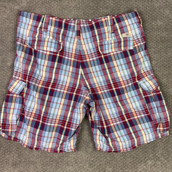 Ralph Lauren Polo Jeans Company Plaid Cargo Shorts Men's 40 Red Blue Madras - Picture 3 of 11